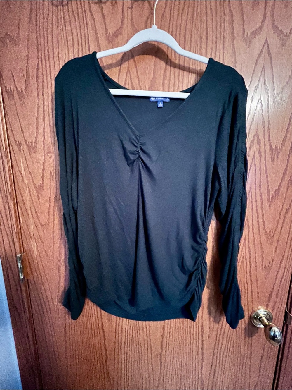 Democracy Dark Green V-Neck Long Sleeve Ruched Top